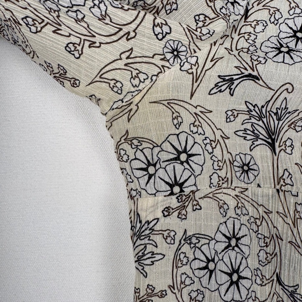 Derek Lam 10 Crosby Blouse Womens 10 Cream 100% Silk Floral Tie Cuff Long Sleeve - Picture 12 of 12